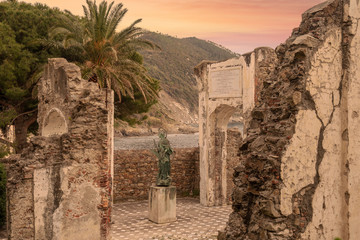 High angle view of the ruins of the Oratory of Saint Catherine (14th century), destroyed by war...