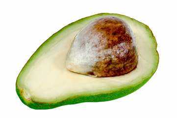 Half of avocado on white background.