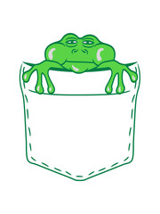 frosch brusttasche hemdtasche beutel tasche mitnehmen tragen rand hängen kröte quak amphibie comic cartoon clipart design lustig cool müde froschkönig prinz märchen liebe frühling tümpel