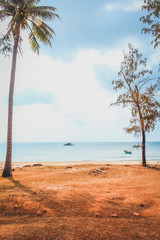 abandoned beach with fisher boat on ocean, Vietnam