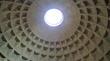 Rome Pantheon dome footage panning around the oculus showing the dome roof 4k - Powered by Adobe