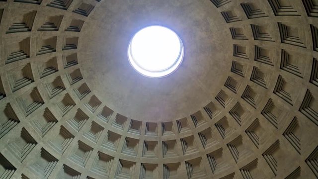 Rome Pantheon dome footage panning around the oculus showing the dome roof 4k