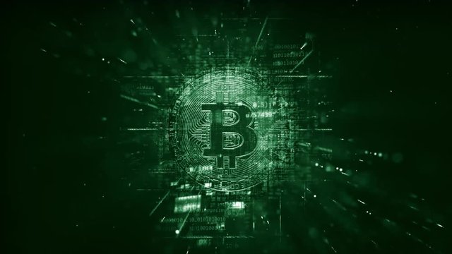 Bitcoin Logo animation with a light leak overlay and a green color grade
