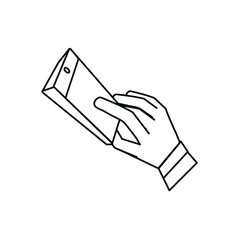 hand with smartphone device isolated icon