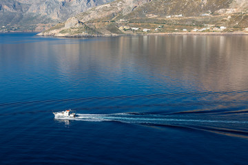 Boat near Kalymnos Island, Greece 12 april 2019, Talendos island