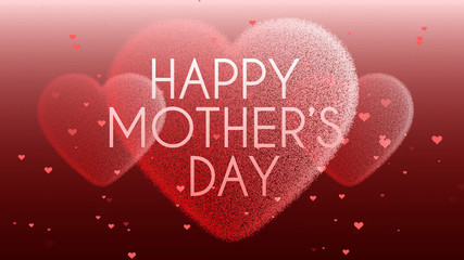 Happy Mother's Day illustration with romantic background, hearts and text. 13th May, greeting, mom love 