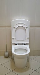 White bowl seat decoration in toilet room interior. WC in the toilet.