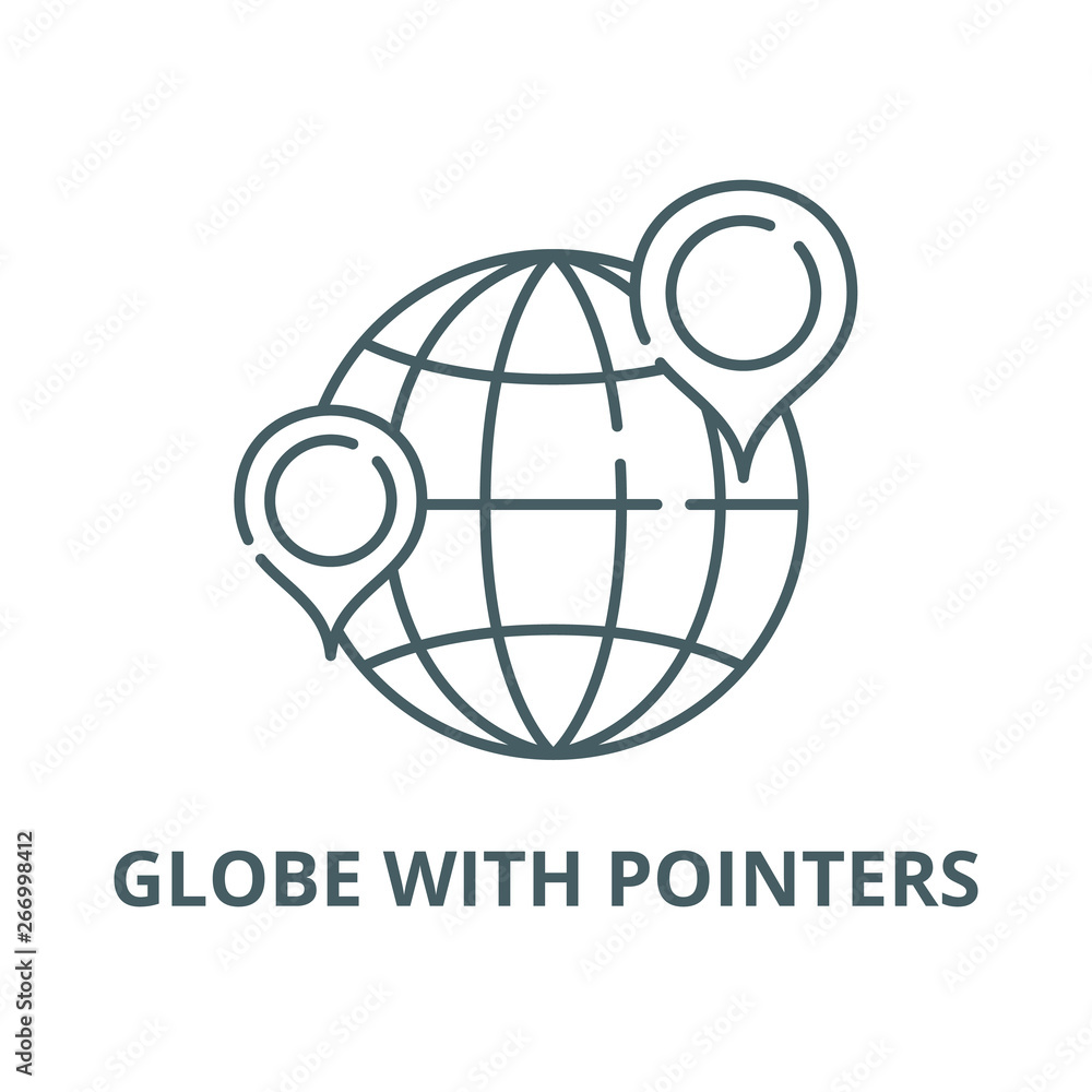 Poster globe with pointers vector line icon, outline concept, linear sign