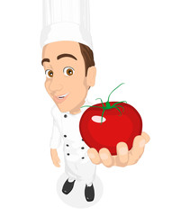 head chef holding a fresh tomato