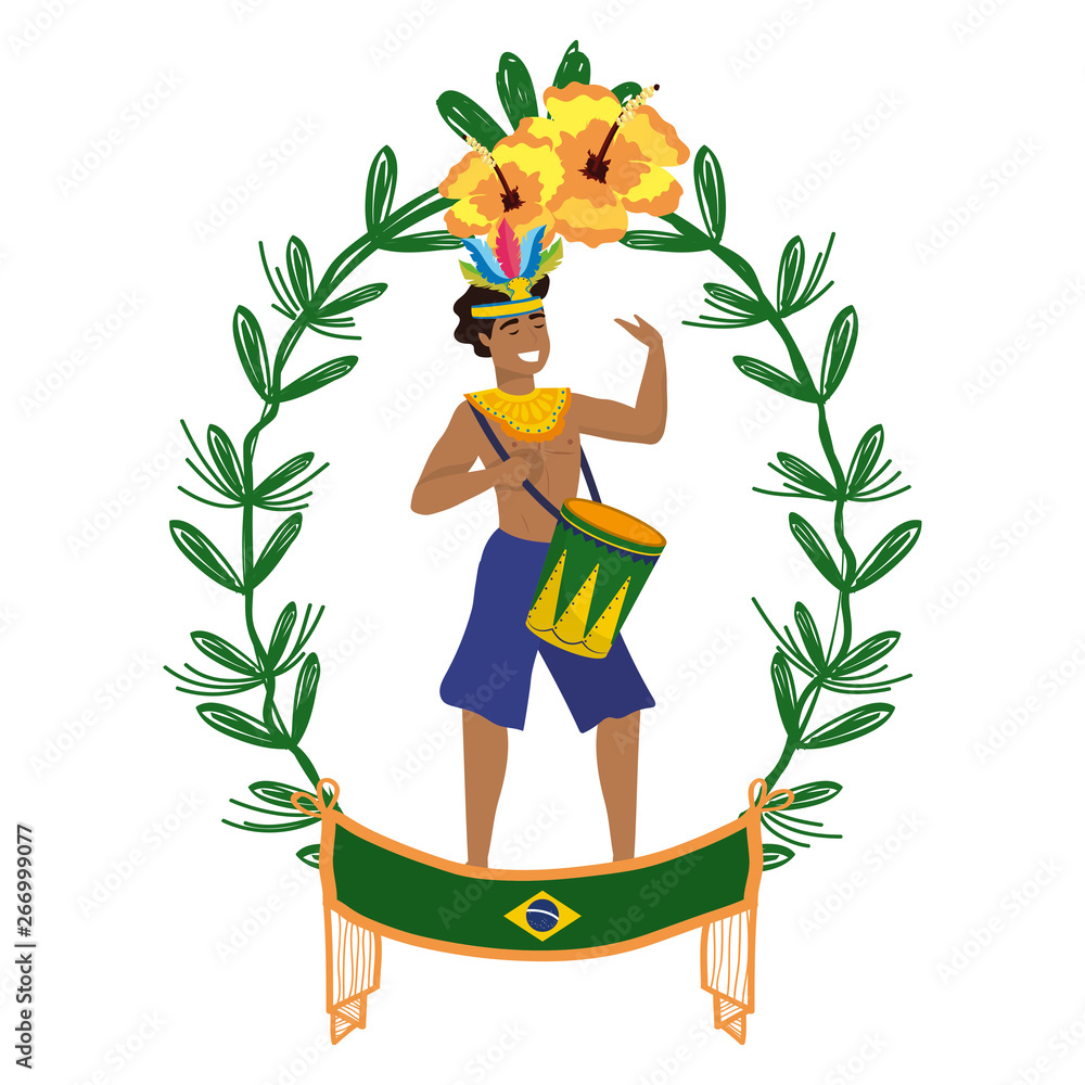 Wall mural man celebrating brazil carnival