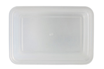 eco-friendly transparent plastic food storage container, color lid, on white