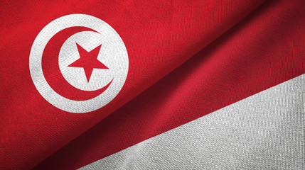Tunisia and Indonesia two flags textile cloth, fabric texture