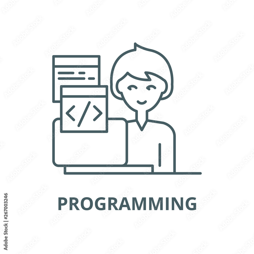 Poster programming vector line icon, outline concept, linear sign