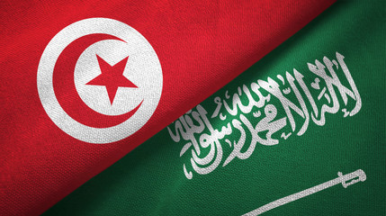 Tunisia and Saudi Arabia flags textile cloth