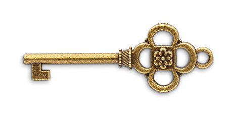Vintage golden skeleton key isolated on white background