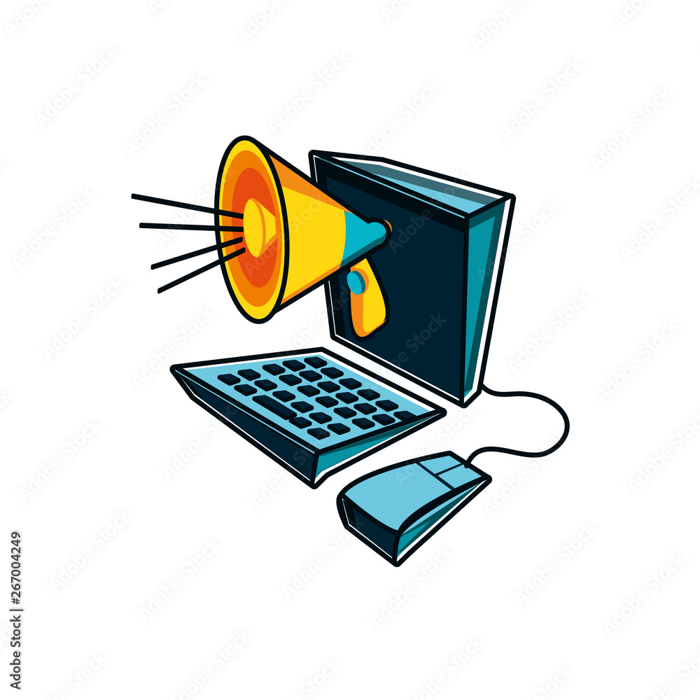 Poster megaphone sound with desktop computer