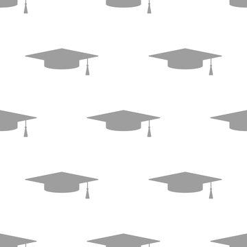 seamless pattern of academic light caps caps in light gray on a white background Vector flat illustration