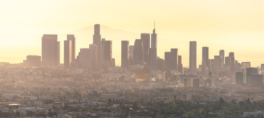 Downtown Los Angeles skyline at sunrise