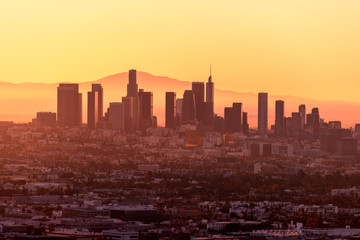 Downtown Los Angeles skyline at sunrise