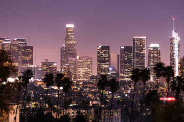 Naklejka premium Downtown Los Angeles skyline at night