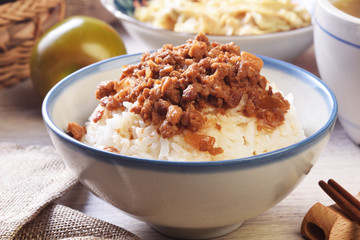 Taiwan famous food - Braised pork rice. Taiwan Delicacies, Taiwan Street Food