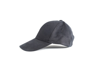 Close up black cap, or snapback isolated on white background.