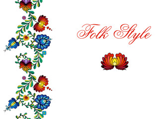 Ethnic Floral Ornament - Russian Folksy Style Flower Frieze - Vector Decorative Vignette