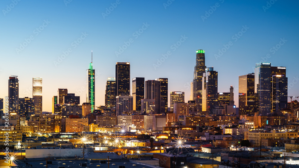 Wall mural downtown los angeles skyline at sunset