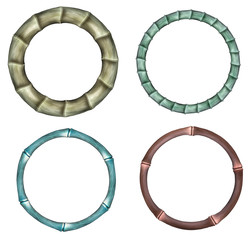 Set of Bamboo Frame Circles - Realistic Vector Banner Isolated on White Background