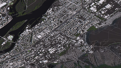 Krasnoyarsk map in 3d isometric landscape roads and buildings