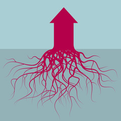 Rooting arrow. Isolated on blue background.