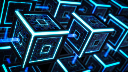 Block chain, Modern Sci Fi Technology Background. Concept About Future Connected And Sending Digital Data On Network. 3d illustration.