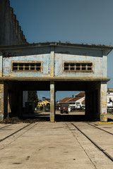 Abandoned cargo garage seen from front