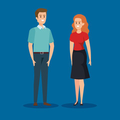 woman and man with elegant clothes and hairstyle