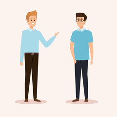 set of men with hairstyle and casual clothes