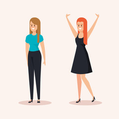 set of women with casual clothes and hairstyle