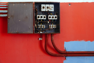 Old electrical panel viewed from front