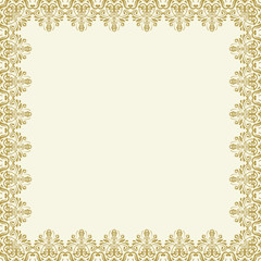 Classic square golden frame with arabesques and orient elements. Abstract ornament with place for text. Vintage pattern