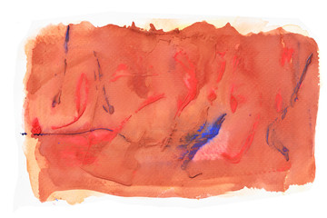 Blue and red stains flow on brown surface , Abstract background and illustration from acrylic color painting