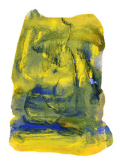 Yellow and green stains flow on blue surface , Abstract background and illustration from acrylic color painting