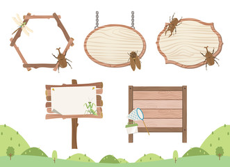 夏の昆虫の木枠フレームセット/カブトムシ、クワガタムシ、カマキリ、セミ、トンボ