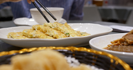 Chinese dish of fried egg in restaurant