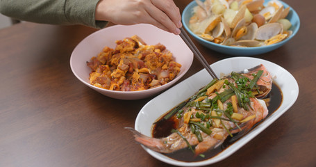 Chinese style dinner meal at home