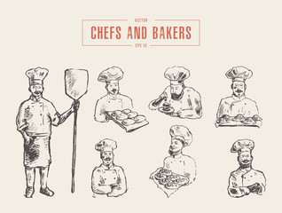 Collection chefs bakers hand drawn vector sketch