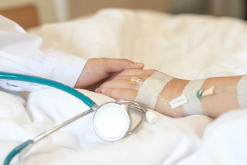 Asian diarrheas sick kid patient, child inpatient lying on hospital bed.Medical illness healthcare...