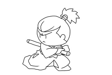 武士の線画　Chibi Japanese Samurai Character「line art
