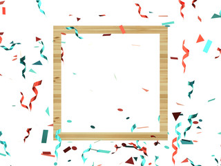 geometric wood frame group of red blue ribbon levitation 3d rendering decoration