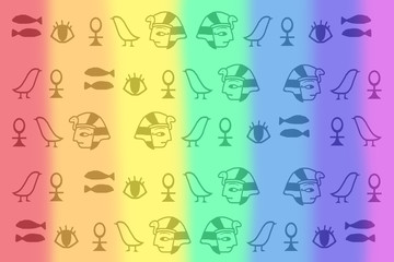 ヒエログリフの七色背景　hieroglyph on rainbow color background texture