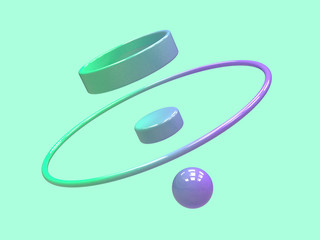 gradient purple green geometric shape levitation abstract 3d rendering