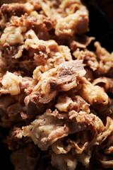 Cooked beef close up with lighting